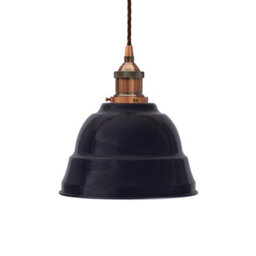 Navy Blue Lincoln Painted Dome Pendant Light With Antique Copper Lamp Holder And Brown Twisted Cable - Se Home - thumbnail 1