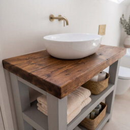 L80Xw44Cm Bramley Medium Grey Solid Wood Bathroom Vanity With Shelf - thumbnail 3