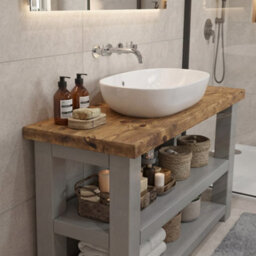 L80Xw44Cm Bramley Medium Grey Solid Wood Bathroom Vanity With Shelf - thumbnail 5
