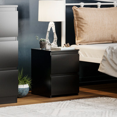 Lassic Vida Designs Denver Black 2 Drawer Bedside Chest (H)400mm (W)295mm (D)295mm - image 1