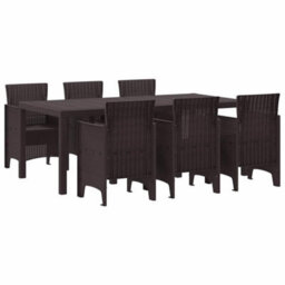 Berkfield Garden Dining Set 7 Pcs Brown Polt Rattan - thumbnail 2