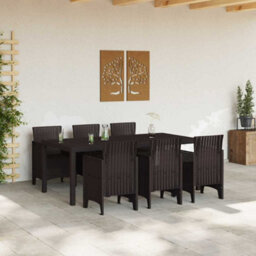 Berkfield Garden Dining Set 7 Pcs Brown Polt Rattan - thumbnail 3
