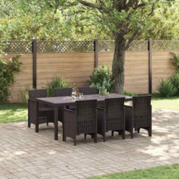 Berkfield Garden Dining Set 7 Pcs Brown Polt Rattan - thumbnail 1
