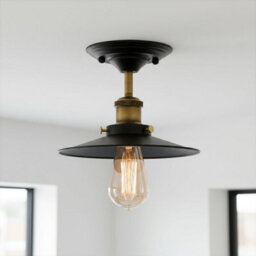 Vintage Ceiling Light Semi Flush Mount Black Ceiling Light Metal Pendant Ceiling Lampshade With E27 Holder For Living Room