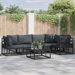 Berkfield Modern Garden Sofa Set With Cushion 6 Pcs Black Aluminium - thumbnail 2