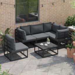 Berkfield Modern Garden Sofa Set With Cushion 6 Pcs Black Aluminium - thumbnail 5