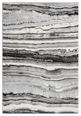Obsidian Modern Low Pile Area Rug - Coast Waves Abstract Design Grey 200Cm X 290Cm - image 1