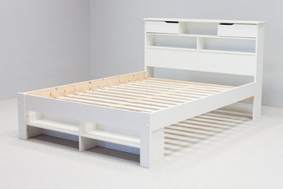 Save On Goods UK 4Ft6 Double Pure White,wood,wooden Low Foot End, Bed Frame.shaker Style With Shelves. Storage Drawer Options - image 1