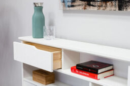 Save On Goods UK 4Ft6 Double Pure White,wood,wooden Low Foot End, Bed Frame.shaker Style With Shelves. Storage Drawer Options - thumbnail 3