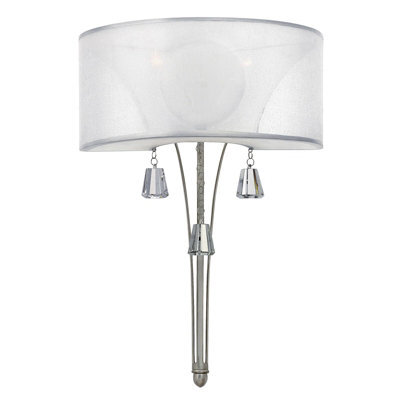 Elegant Twin Wall Light With Crystal Accents And Double Translucent Shade In Brushed Nickel
