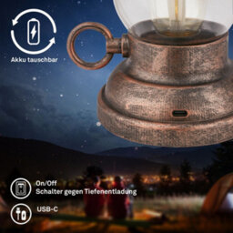 Briloner Lantern Rechargeable Led Table Oil Lamp Candle Antique Style Ip44 Outdoor Bronze - thumbnail 4
