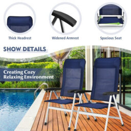 Gainoom 2-Piece Navy Patio Folding Chairs Garden Portable Chaise Lounge Chair - thumbnail 8