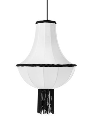 Wyld And Coco Heritage Lighting Vintage Tasselled Pendant Lamp White Shade With Black Detailing 30Cm X 105Cm - image 1