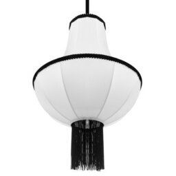 Wyld And Coco Heritage Lighting Vintage Tasselled Pendant Lamp White Shade With Black Detailing 30Cm X 105Cm - thumbnail 5