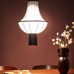 Wyld And Coco Heritage Lighting Vintage Tasselled Pendant Lamp White Shade With Black Detailing 30Cm X 105Cm - thumbnail 2
