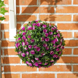 Homcom Set Of 2 Artificial Plant Topiary Rose Balls, Faux Plants, Purple - thumbnail 8