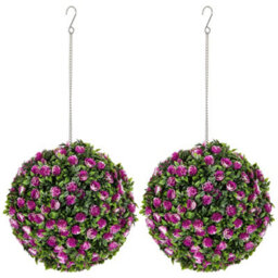 Homcom Set Of 2 Artificial Plant Topiary Rose Balls, Faux Plants, Purple - thumbnail 2