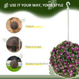 Homcom Set Of 2 Artificial Plant Topiary Rose Balls, Faux Plants, Purple - thumbnail 6