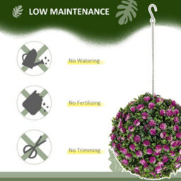Homcom Set Of 2 Artificial Plant Topiary Rose Balls, Faux Plants, Purple - thumbnail 5