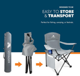 Voyager Pouch Folding Camping Chair 2-Pack, Lightweight With Pocket And Drinks Holder - Grey - thumbnail 6
