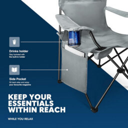 Voyager Pouch Folding Camping Chair 2-Pack, Lightweight With Pocket And Drinks Holder - Grey - thumbnail 5