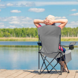 Voyager Pouch Folding Camping Chair 2-Pack, Lightweight With Pocket And Drinks Holder - Grey - thumbnail 2