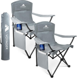 Voyager Pouch Folding Camping Chair 2-Pack, Lightweight With Pocket And Drinks Holder - Grey - thumbnail 1