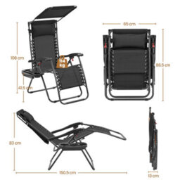 Yaheetech Black 2Pcs Outdoor Zero Gravity Chair With Sunshade/cupholder Sun Reclining Loungers Adjustable Chairs - thumbnail 3