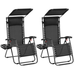 Yaheetech Black 2Pcs Outdoor Zero Gravity Chair With Sunshade/cupholder Sun Reclining Loungers Adjustable Chairs - thumbnail 2