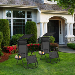 Yaheetech Black 2Pcs Outdoor Zero Gravity Chair With Sunshade/cupholder Sun Reclining Loungers Adjustable Chairs - thumbnail 1