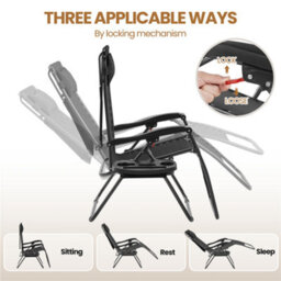 Yaheetech Black 2Pcs Outdoor Zero Gravity Chair With Sunshade/cupholder Sun Reclining Loungers Adjustable Chairs - thumbnail 4
