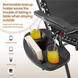 Yaheetech Black 2Pcs Outdoor Zero Gravity Chair With Sunshade/cupholder Sun Reclining Loungers Adjustable Chairs - thumbnail 6