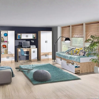 Nico Iii Modern Youth Bedroom Furniture Set Light Oak Front White Grips Gray - image 1