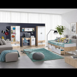 Nico Iii Modern Youth Bedroom Furniture Set Light Oak Front White Grips Gray - thumbnail 2