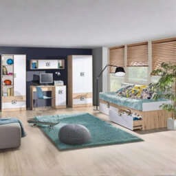 Nico Iii Modern Youth Bedroom Furniture Set Light Oak Front White Grips Gray