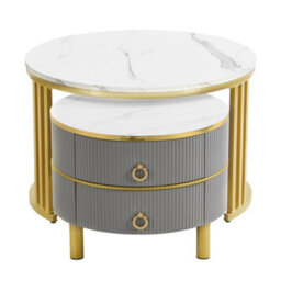 Matteo 2-In-1 Modern Nesting Coffee Table Set With Storage - White & Grey Marble Effect - thumbnail 7