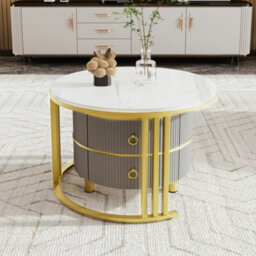 Matteo 2-In-1 Modern Nesting Coffee Table Set With Storage - White & Grey Marble Effect - thumbnail 3