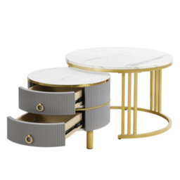 Matteo 2-In-1 Modern Nesting Coffee Table Set With Storage - White & Grey Marble Effect - thumbnail 8