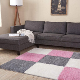 The Rugs Pink Grey And Ivory Soft Checkerboard Design Fluffy Shaggy Rugs And Runners High Pile Living Room Kitchen Hallway 381 - thumbnail 8