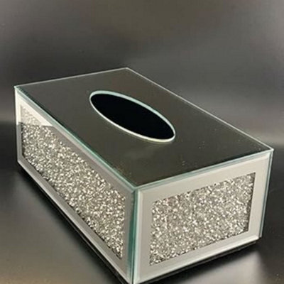 Biznest Sparkle Crystal Crushed Glam Tissue Box Holder Mirrored Diamond Diamante (Silver)