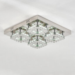 Living And Home Modern Square Large Chrome Effect Crystal Flush Led Ceiling Light Chandelier Cool White - thumbnail 4