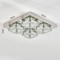 Living And Home Modern Square Large Chrome Effect Crystal Flush Led Ceiling Light Chandelier Cool White - thumbnail 5