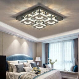 Living And Home Modern Square Large Chrome Effect Crystal Flush Led Ceiling Light Chandelier Cool White - thumbnail 1