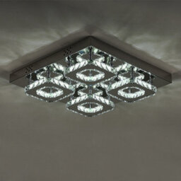 Living And Home Modern Square Large Chrome Effect Crystal Flush Led Ceiling Light Chandelier Cool White - thumbnail 3