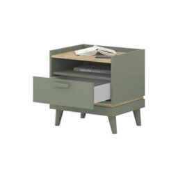 Arte Scandi Green & Oak Bedside Table - Modern 1 Drawer Nightstand With Open Shelf W50 X H51 X D40Cm - thumbnail 4