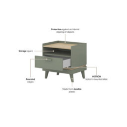 Arte Scandi Green & Oak Bedside Table - Modern 1 Drawer Nightstand With Open Shelf W50 X H51 X D40Cm - thumbnail 5