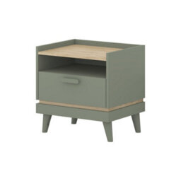 Arte Scandi Green & Oak Bedside Table - Modern 1 Drawer Nightstand With Open Shelf W50 X H51 X D40Cm - thumbnail 2