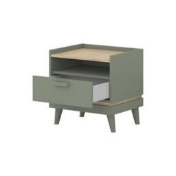 Arte Scandi Green & Oak Bedside Table - Modern 1 Drawer Nightstand With Open Shelf W50 X H51 X D40Cm - thumbnail 3