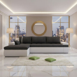 Oslo Convertible Living Room Corner Sofa Bed With Storage Hr Foam Wave Springs Chipboard 300X182X90Cm Graphite And White Left - thumbnail 1