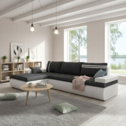 Oslo Convertible Living Room Corner Sofa Bed With Storage Hr Foam Wave Springs Chipboard 300X182X90Cm Graphite And White Left - thumbnail 2